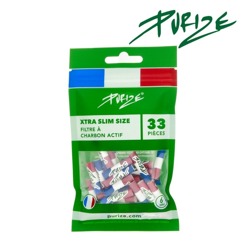 Filtros PURIZE carbón activo XTRA Slim 33 unidades bolsa Francia – filtros CBD Bonnabis