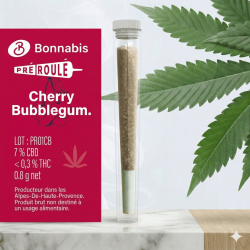 Pre-roll CBD Cherry Bubblegum 0,8g Bonnabis – flor de cáñamo outdoor Alpes-de-Haute-Provenza, aromas afrutados y dulces